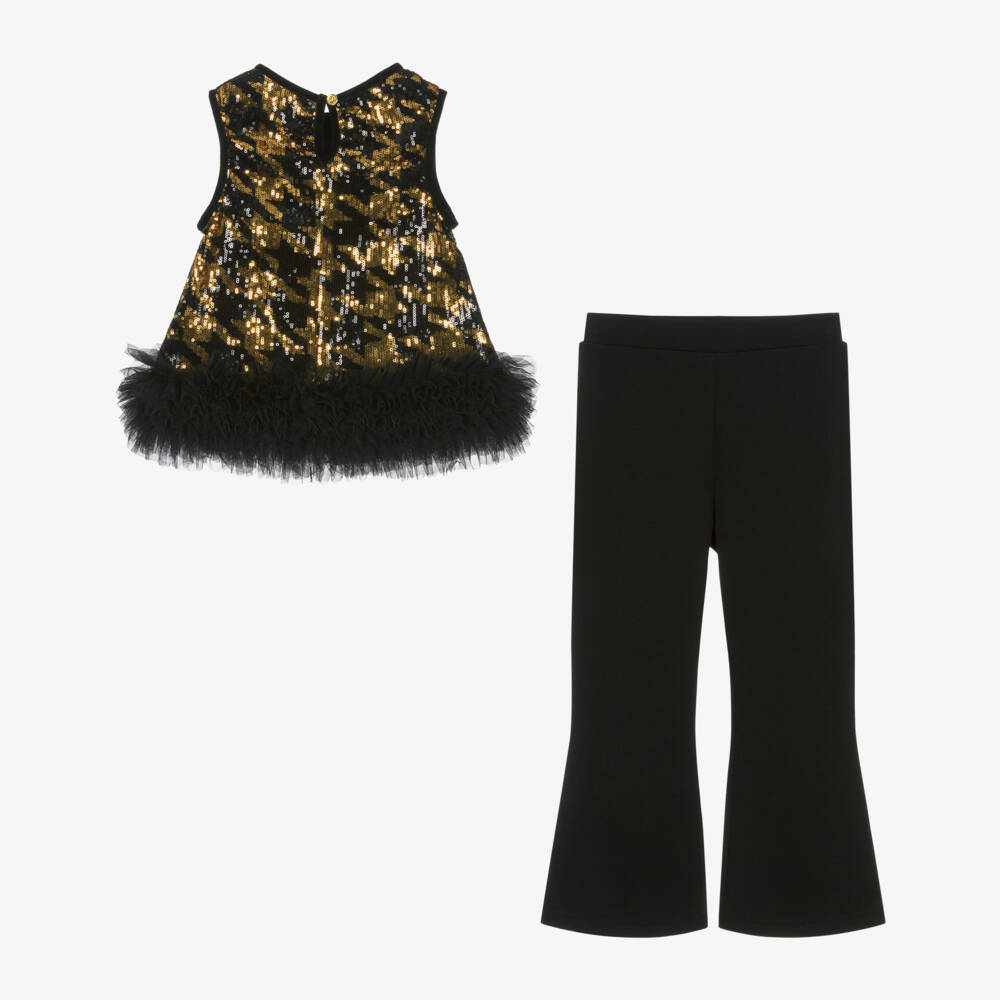 Angel's Face-Girls Black & Gold Sequinned Houndstooth Top & Trouser Set | Childrensalon
