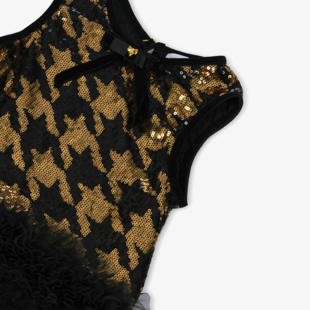 Angel's Face-Girls Black & Gold Sequinned Houndstooth Top & Trouser Set | Childrensalon