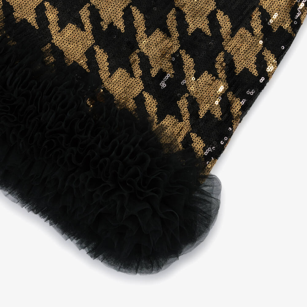 Angel's Face-Girls Black & Gold Sequinned Houndstooth Tulle Dress | Childrensalon