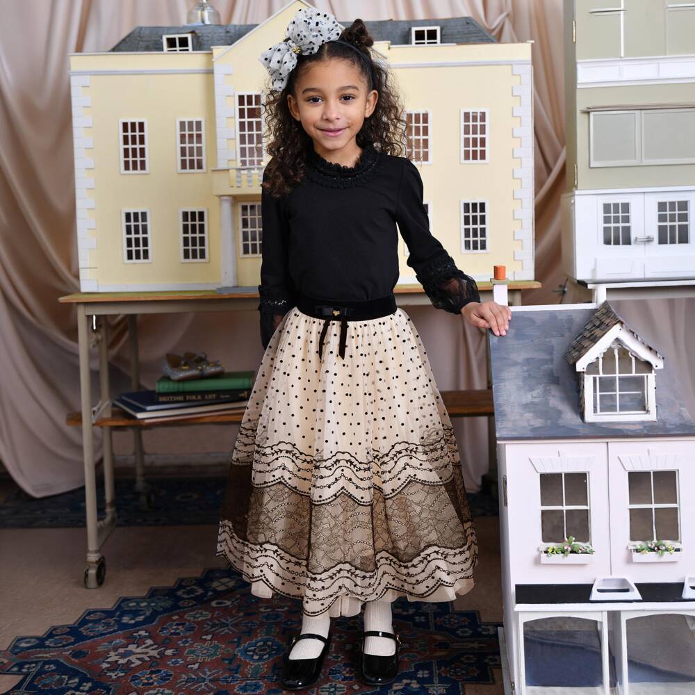 Angel's Face-Girls Black Jersey Hayley Top with Tulle Cuffs | Childrensalon