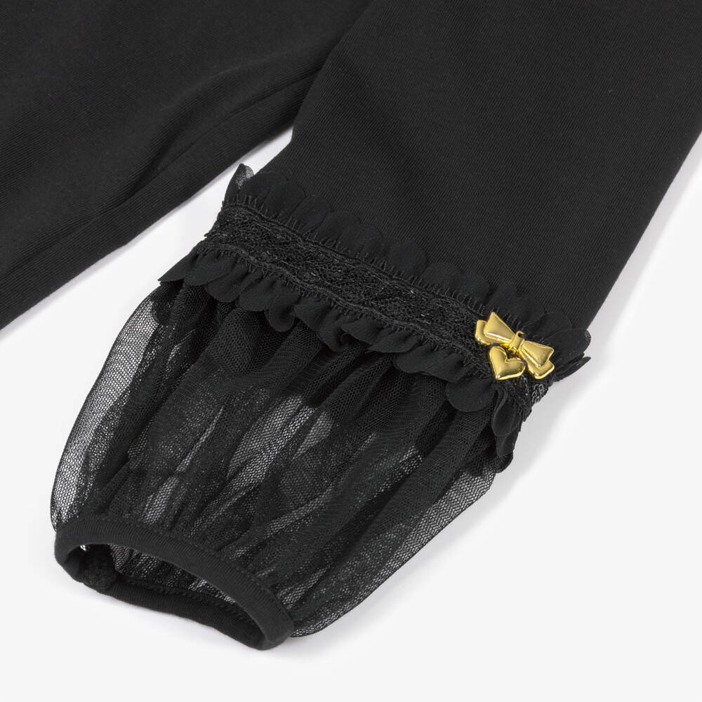 Angel's Face-Girls Black Jersey Hayley Top with Tulle Cuffs | Childrensalon