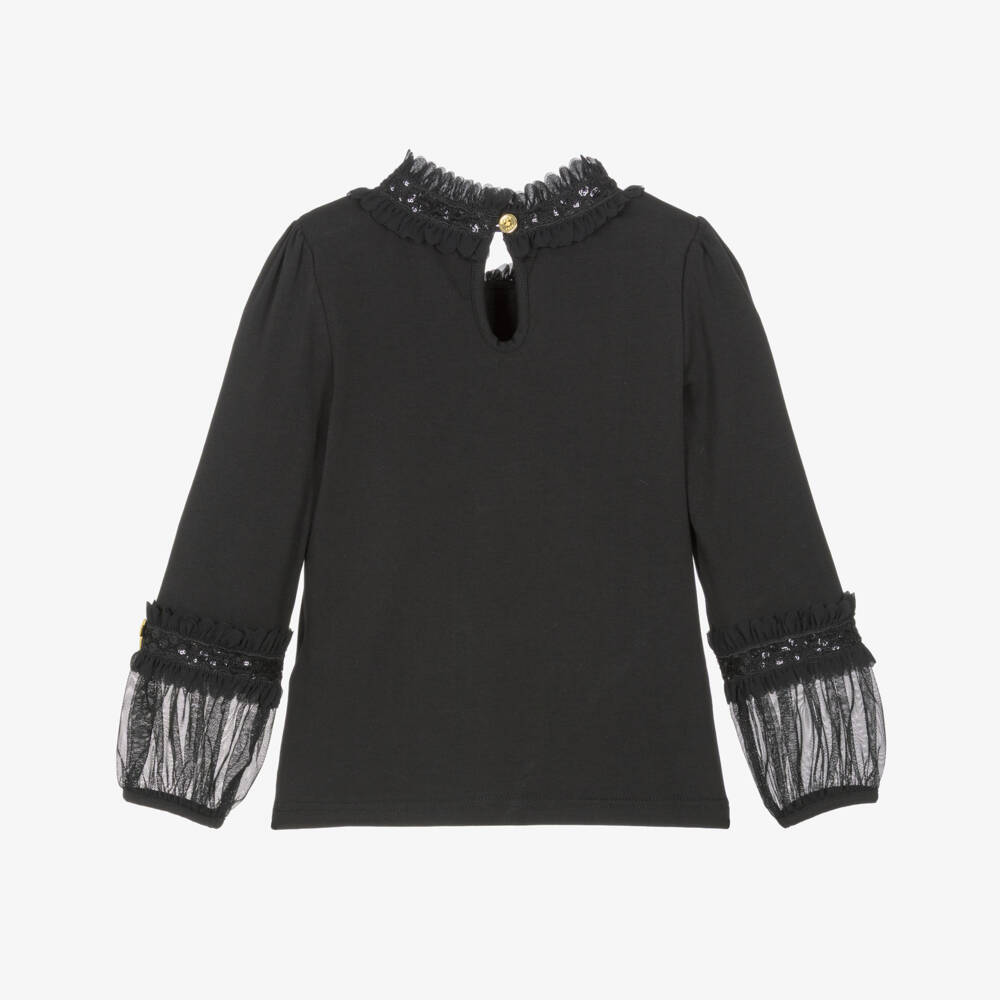 Angel's Face-Girls Black Jersey Hayley Top with Tulle Cuffs | Childrensalon