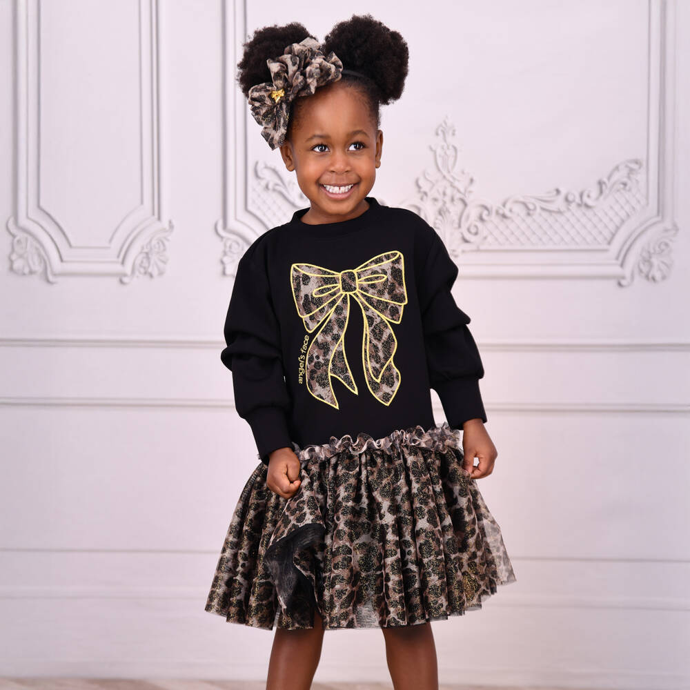 Angel's Face-Girls Black Jersey & Leopard Print Tulle Dress | Childrensalon