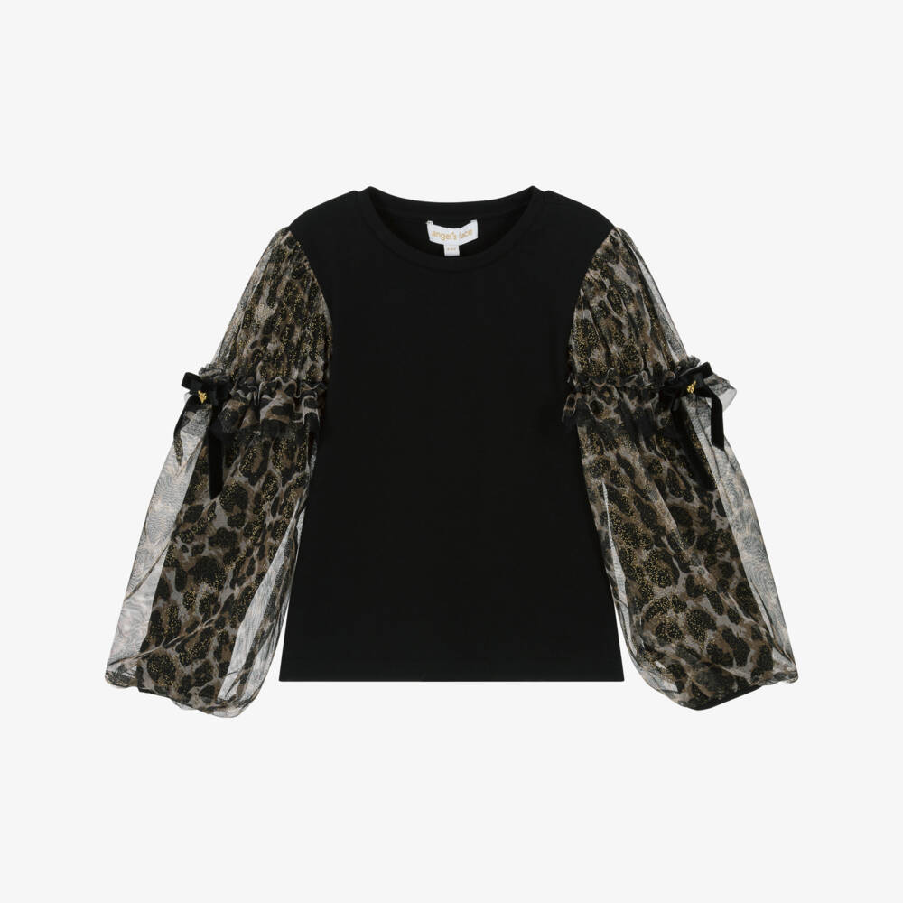 Angel's Face-Girls Black Jersey & Leopard Tulle Top | Childrensalon