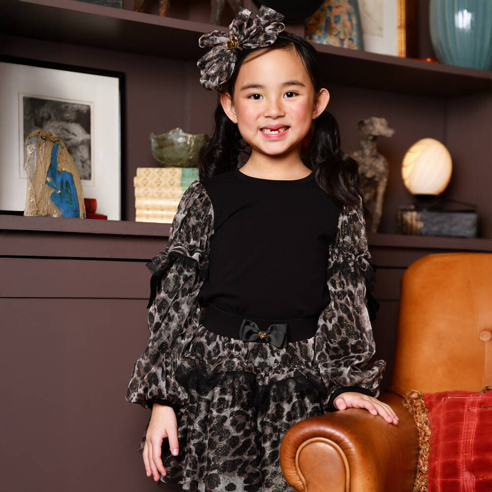Angel's Face-Girls Black Jersey & Leopard Tulle Top | Childrensalon