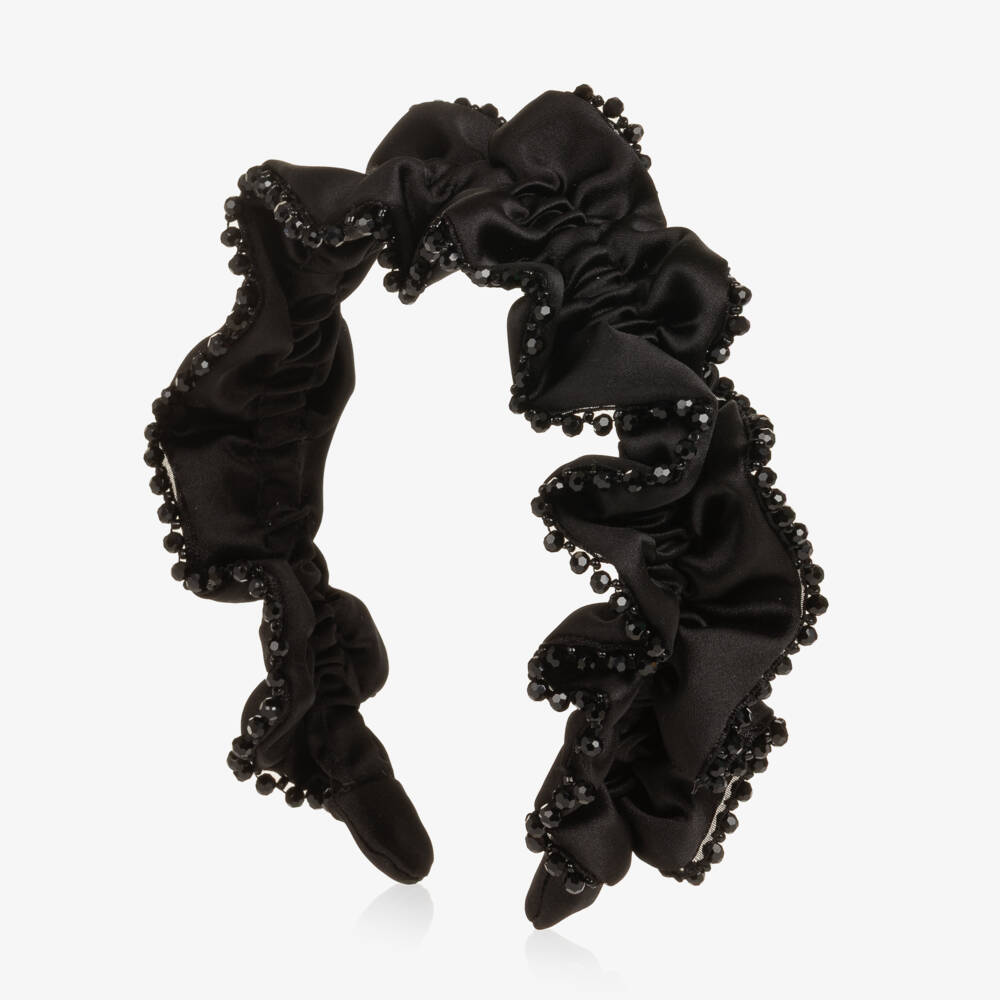 Angel's Face-Girls Black Lavinia Beaded Trim Hairband | Childrensalon