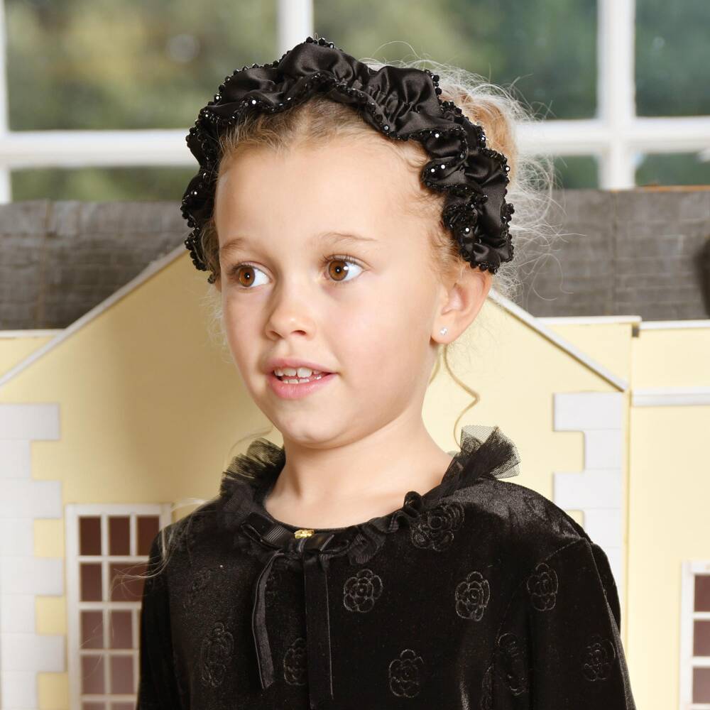 Angel's Face-Girls Black Lavinia Beaded Trim Hairband | Childrensalon
