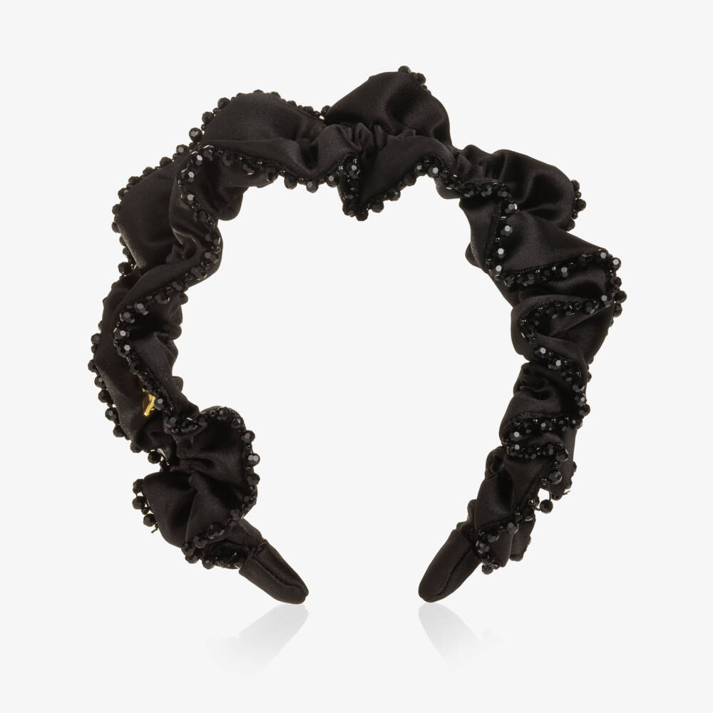 Angel's Face-Girls Black Lavinia Beaded Trim Hairband | Childrensalon