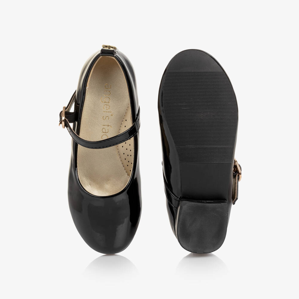 Angel's Face-Girls Black Patent Faux Leather Bar Shoes with Logo Charm | Childrensalon