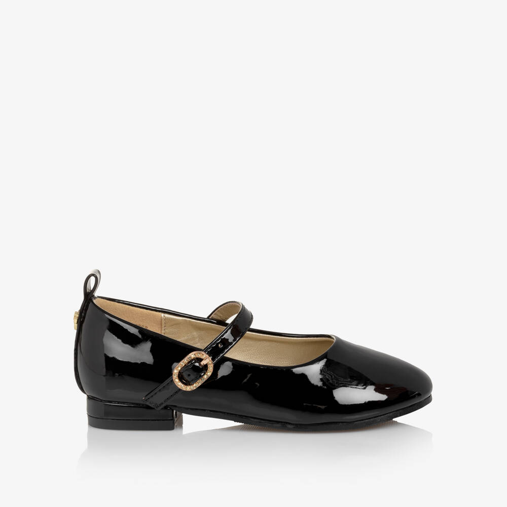 Angel's Face-Girls Black Patent Faux Leather Bar Shoes with Logo Charm | Childrensalon