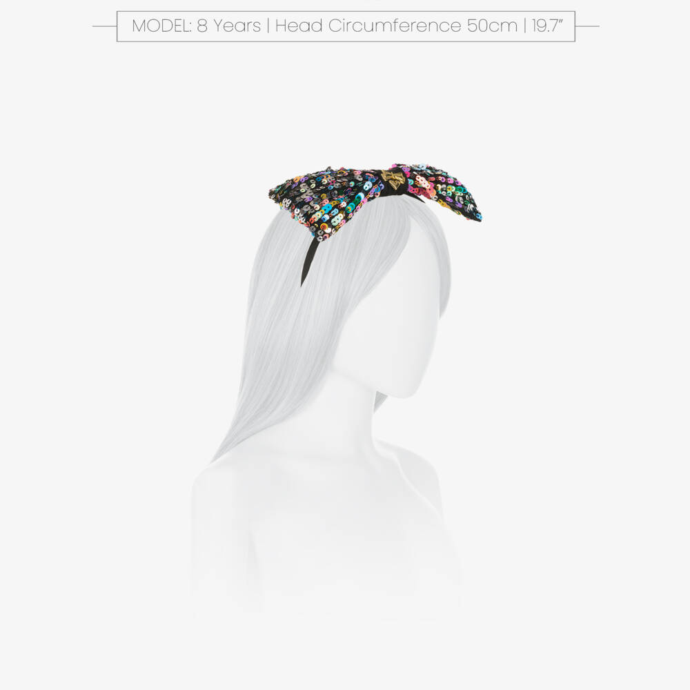 Angel's Face-Girls Black & Rainbow Sequin Bow Hairband | Childrensalon