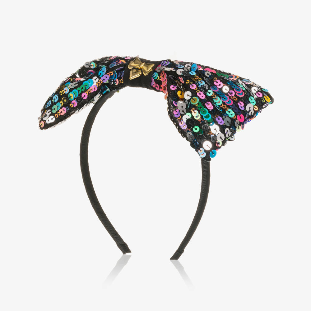 Angel's Face-Girls Black & Rainbow Sequin Bow Hairband | Childrensalon