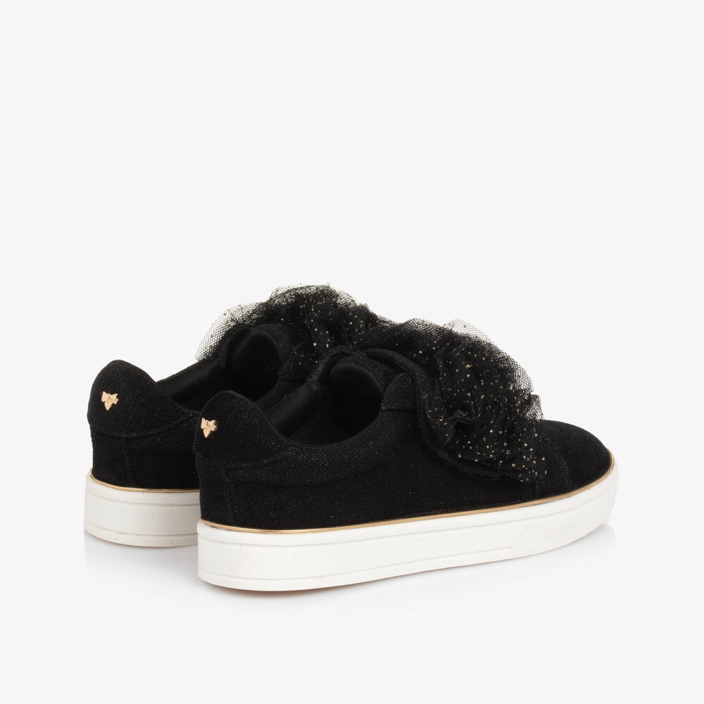 Angel's Face-Girls Black Ruffle Velcro Trainers | Childrensalon