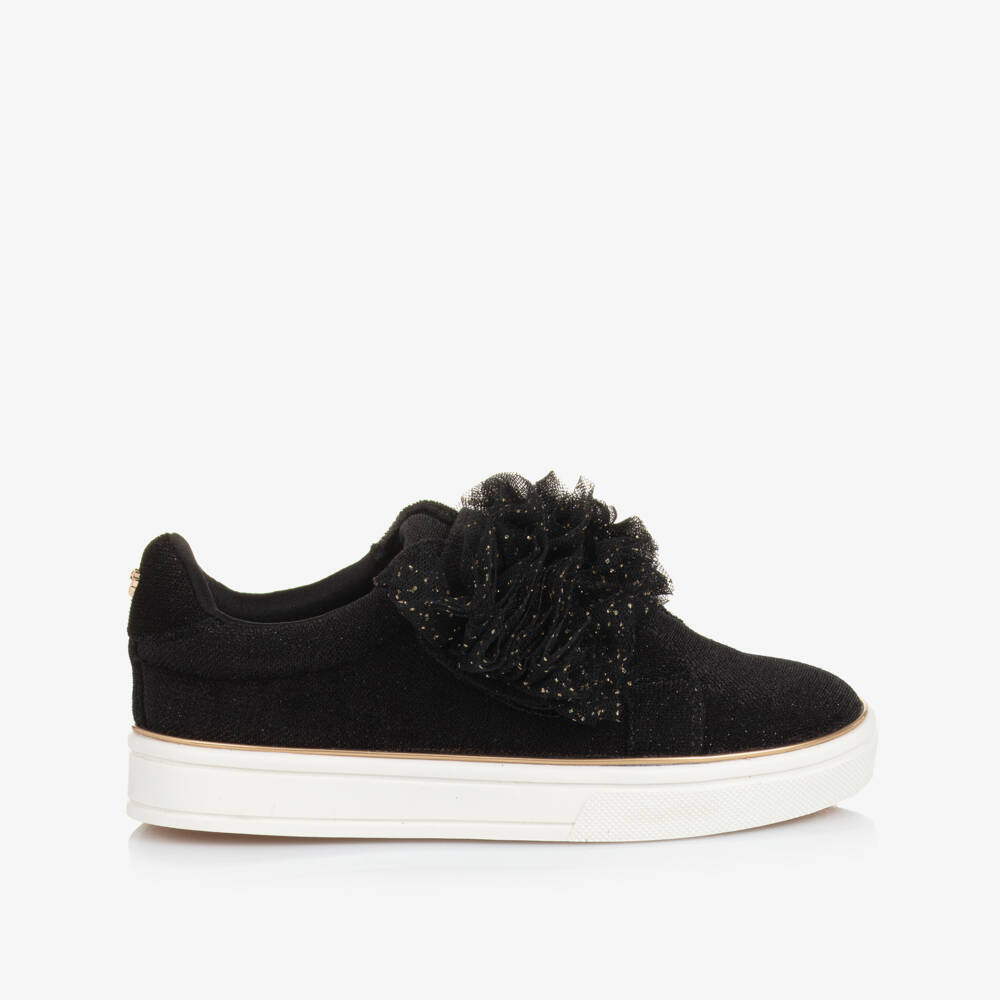 Angel's Face-Girls Black Ruffle Velcro Trainers | Childrensalon
