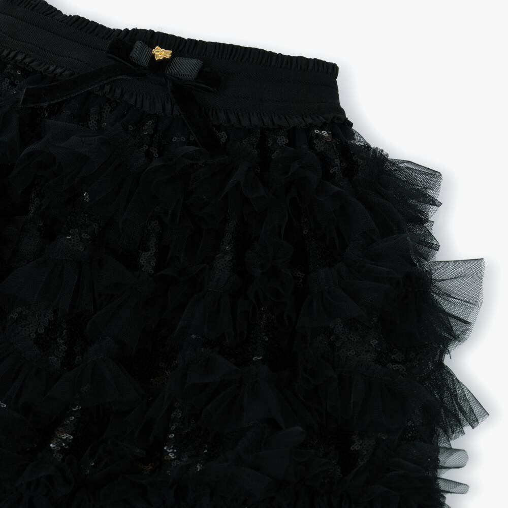 Angel's Face-Girls Black Sequin & Tulle Ruffle Skirt | Childrensalon