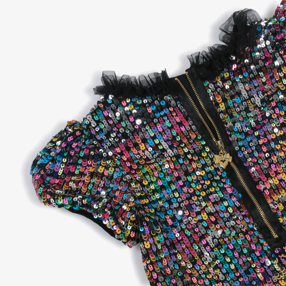 Angel's Face-فستان تول لون أسود مزين بترتر زهري وأزرق | Childrensalon