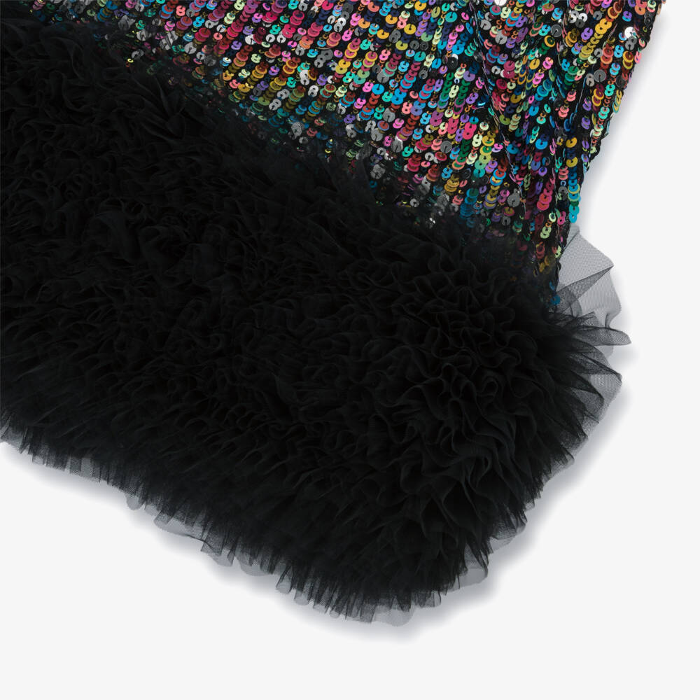 Angel's Face-فستان تول لون أسود مزين بترتر زهري وأزرق | Childrensalon