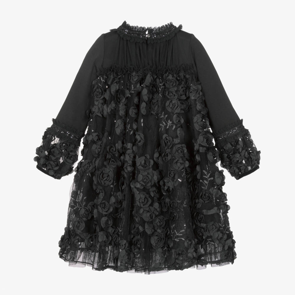Angel's Face-Girls Black Tulle Margot Dress with 3D Roses | Childrensalon