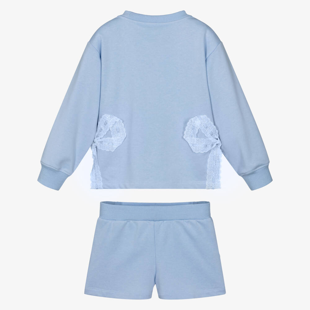 Angel's Face-Girls Blue Cotton Jersey Shorts Set with Lace Bows | Childrensalon