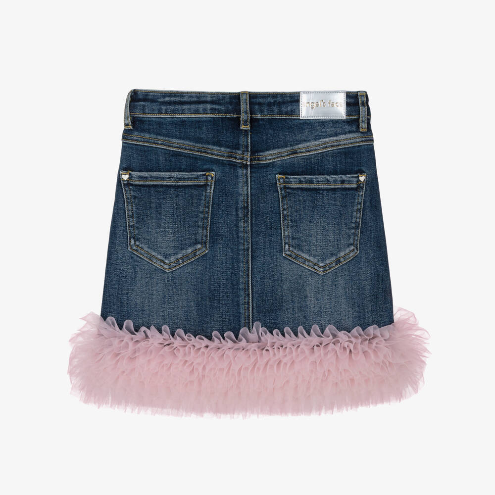 Angel's Face-Girls Blue Denim Gigi Skirt with Pink Tulle Ruffles | Childrensalon