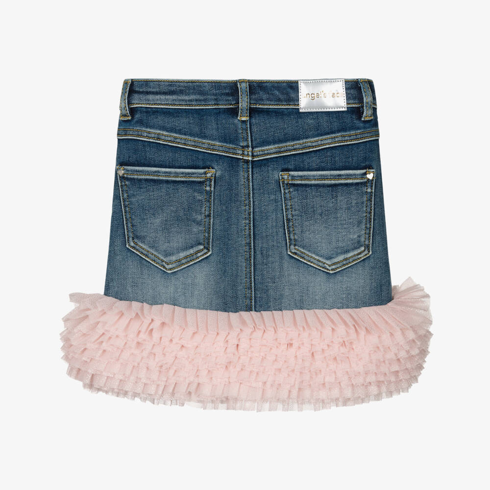 Angel's Face-Girls Blue Denim Skirt with Glittery Pink Tulle Ruffles | Childrensalon