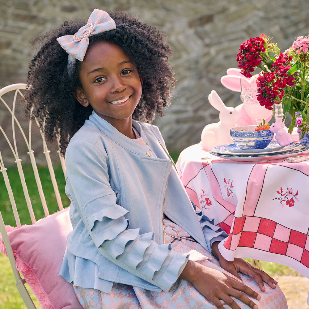 Angel's Face-جاكيت بايكر شامواه صناعي لون أزرق فاتح للبنات | Childrensalon