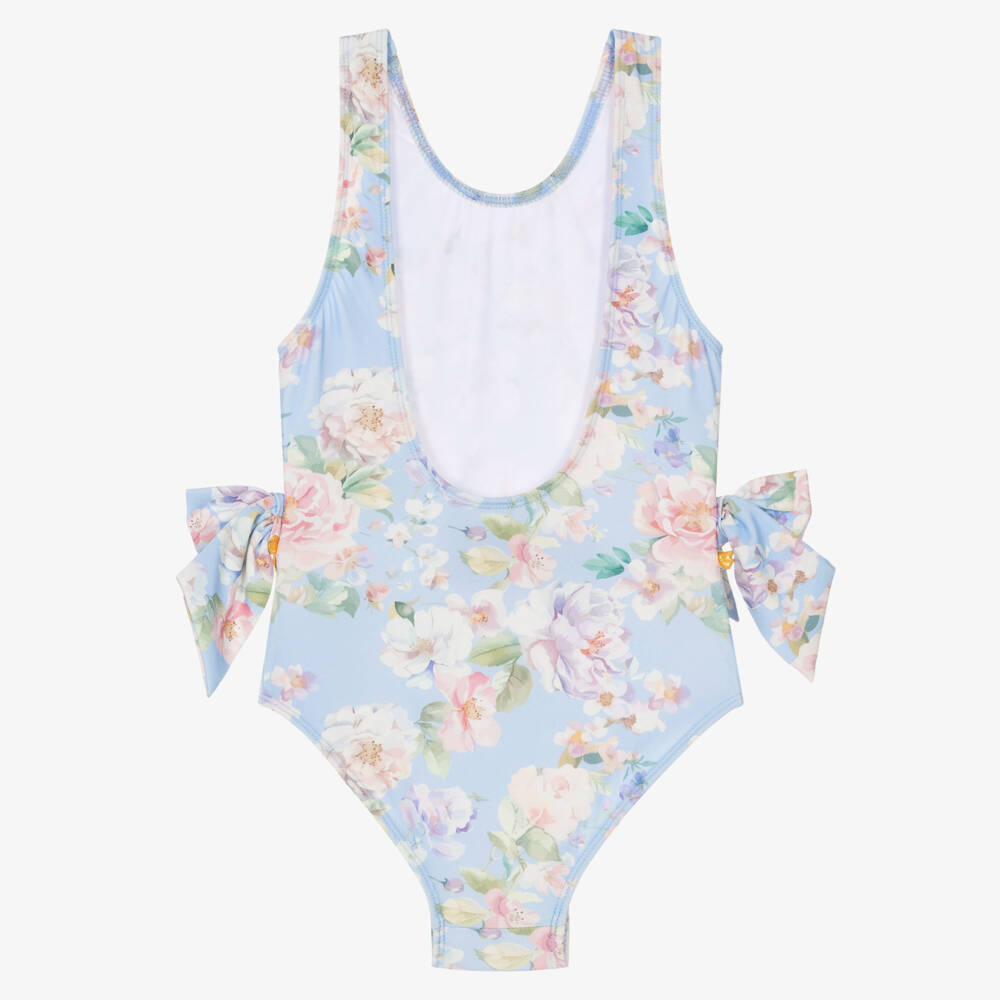 Angel's Face-Girls Blue Floral Print Swimsuit with Bows | Childrensalon