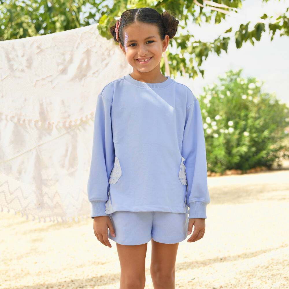 Angel's Face-Girls Blue Jersey Shorts Set with Lace Bows | Childrensalon