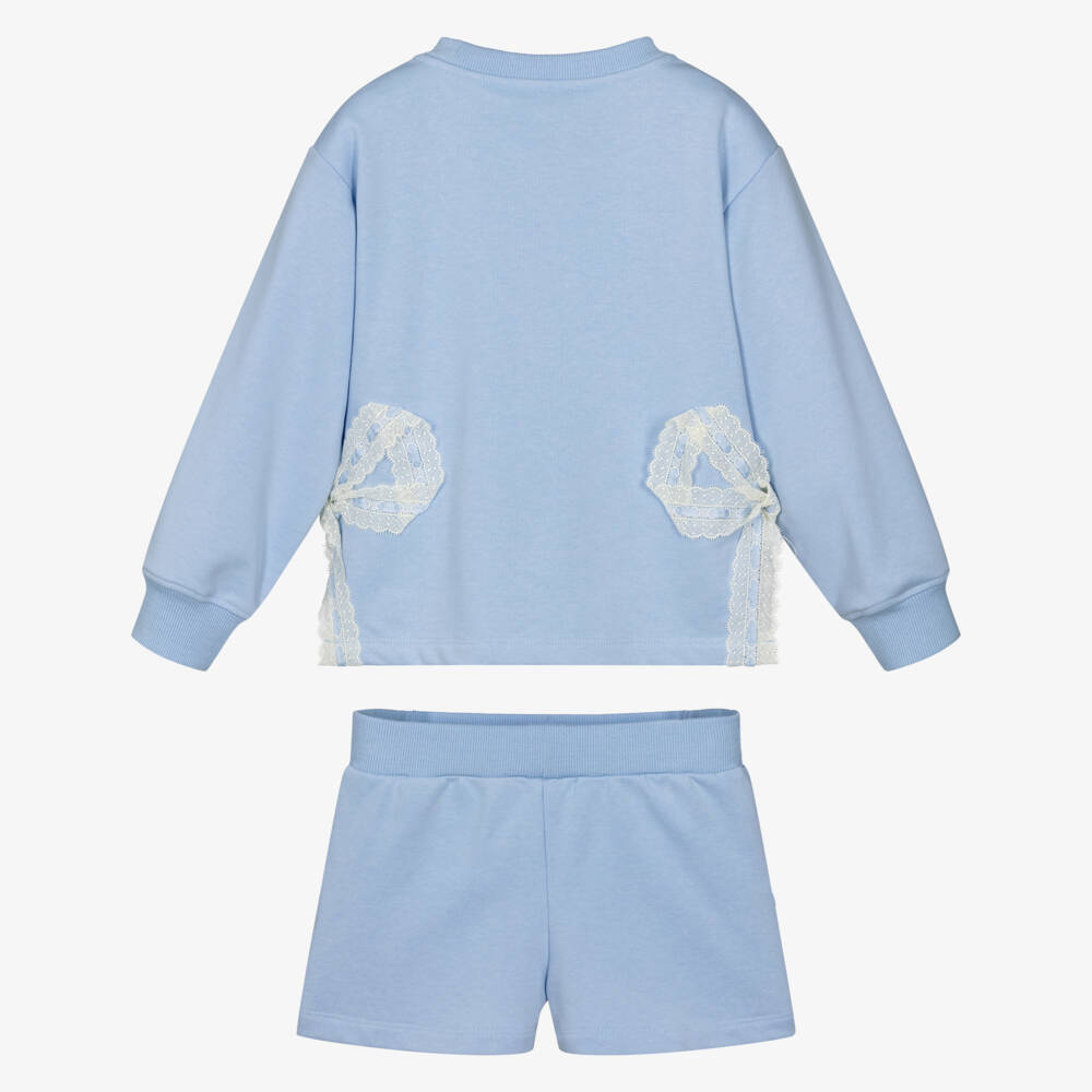 Angel's Face-Girls Blue Jersey Shorts Set with Lace Bows | Childrensalon