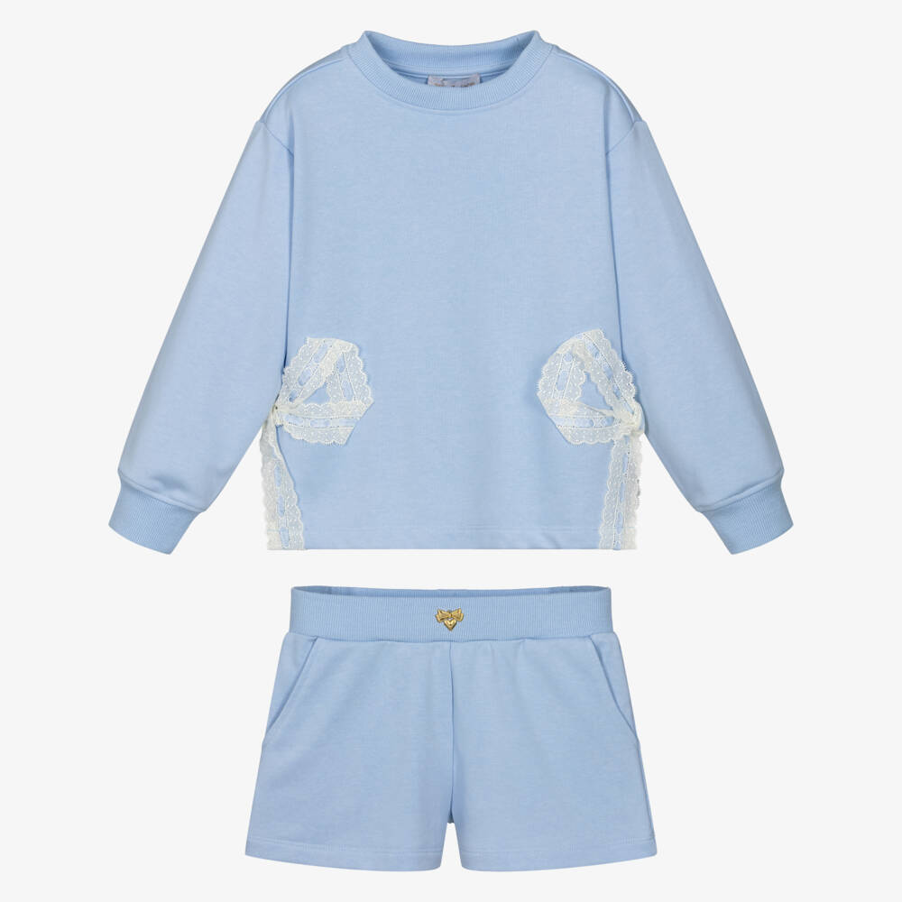 Angel's Face-Girls Blue Jersey Shorts Set with Lace Bows | Childrensalon