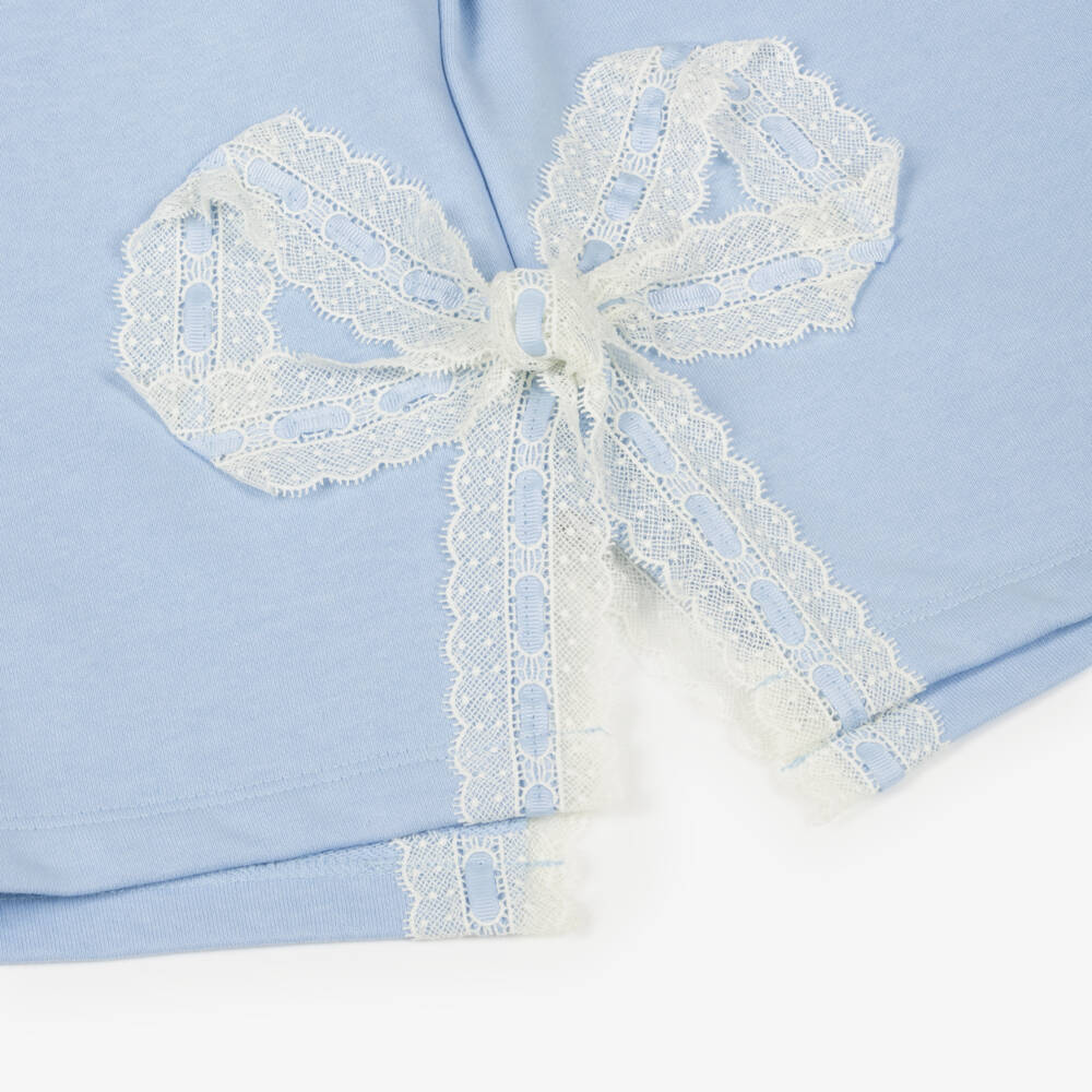 Angel's Face-Girls Blue Jersey Shorts Set with Lace Bows | Childrensalon