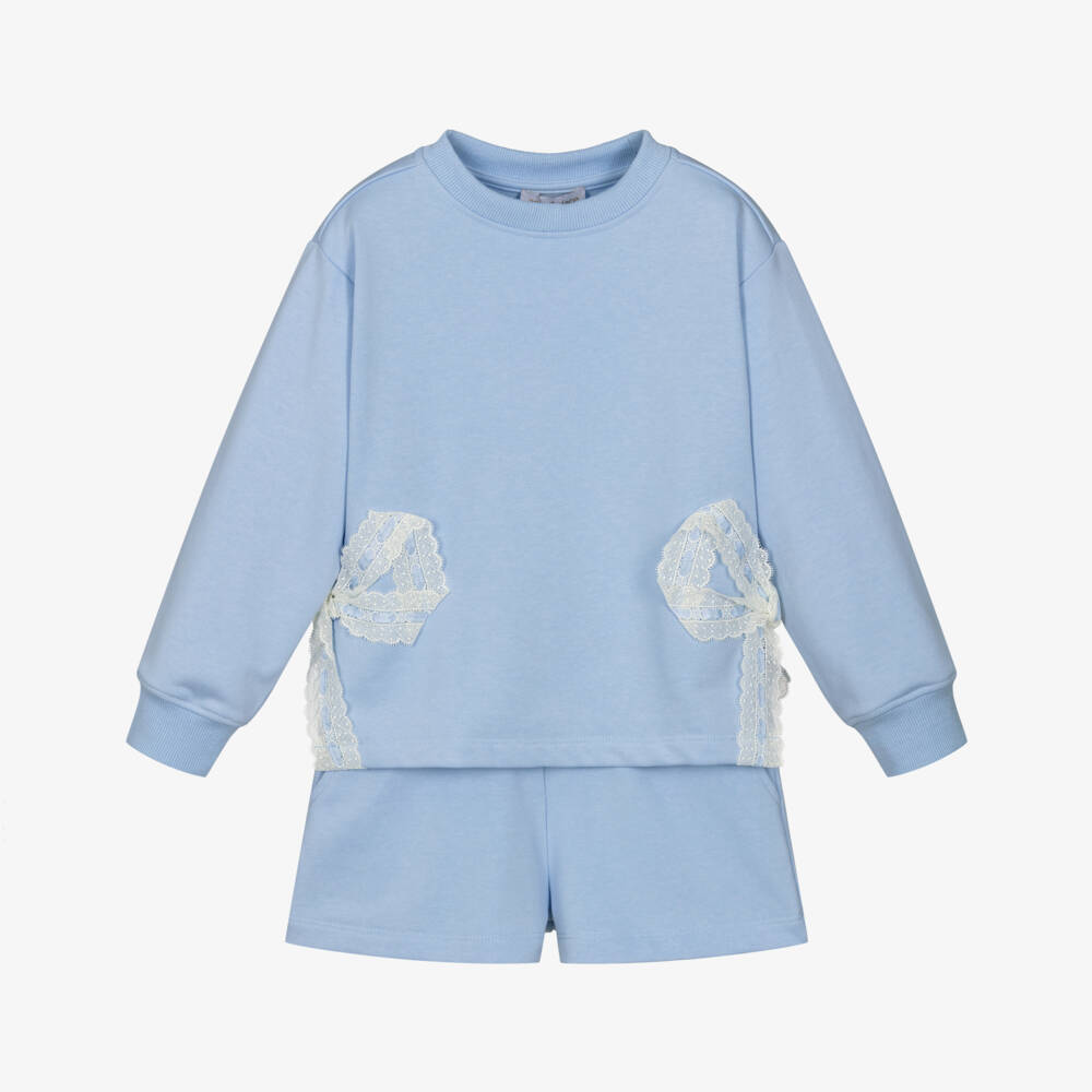 Angel's Face-Girls Blue Jersey Shorts Set with Lace Bows | Childrensalon
