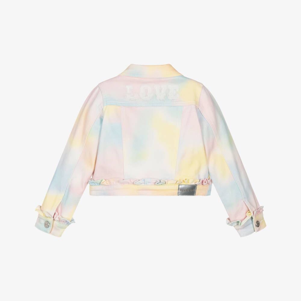 Angel's Face-Girls Blue Rainbow Denim Jacket with Ruffles | Childrensalon