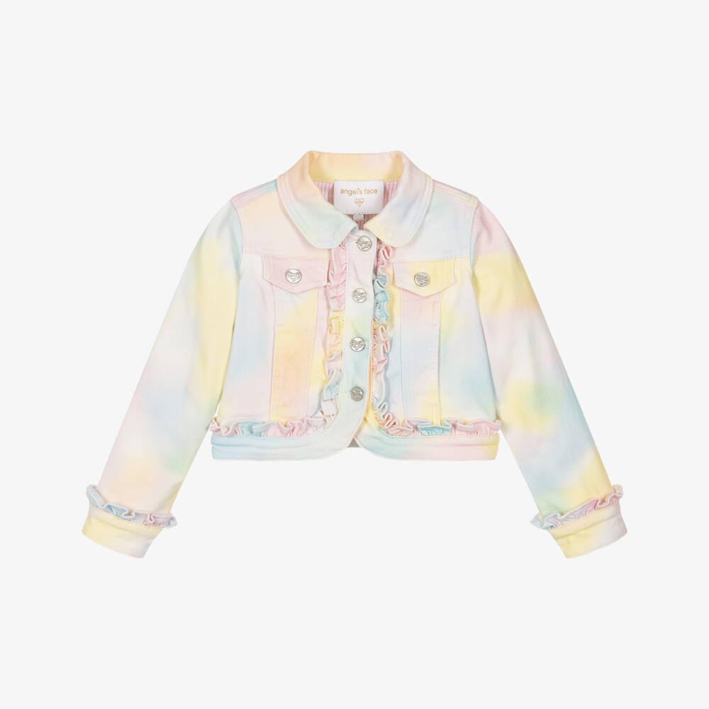 Angel's Face-Girls Blue Rainbow Denim Jacket with Ruffles | Childrensalon