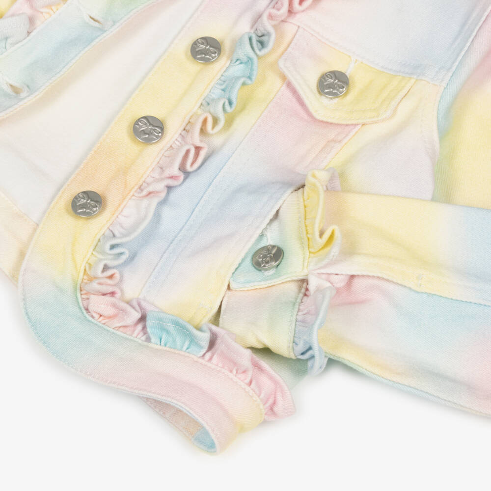 Angel's Face-Girls Blue Rainbow Denim Jacket with Ruffles | Childrensalon