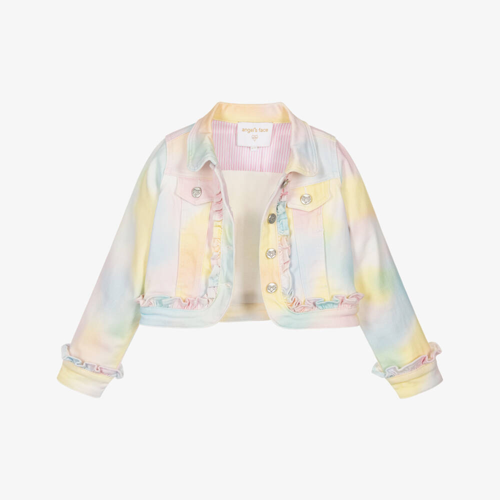 Angel's Face-Girls Blue Rainbow Denim Jacket with Ruffles | Childrensalon