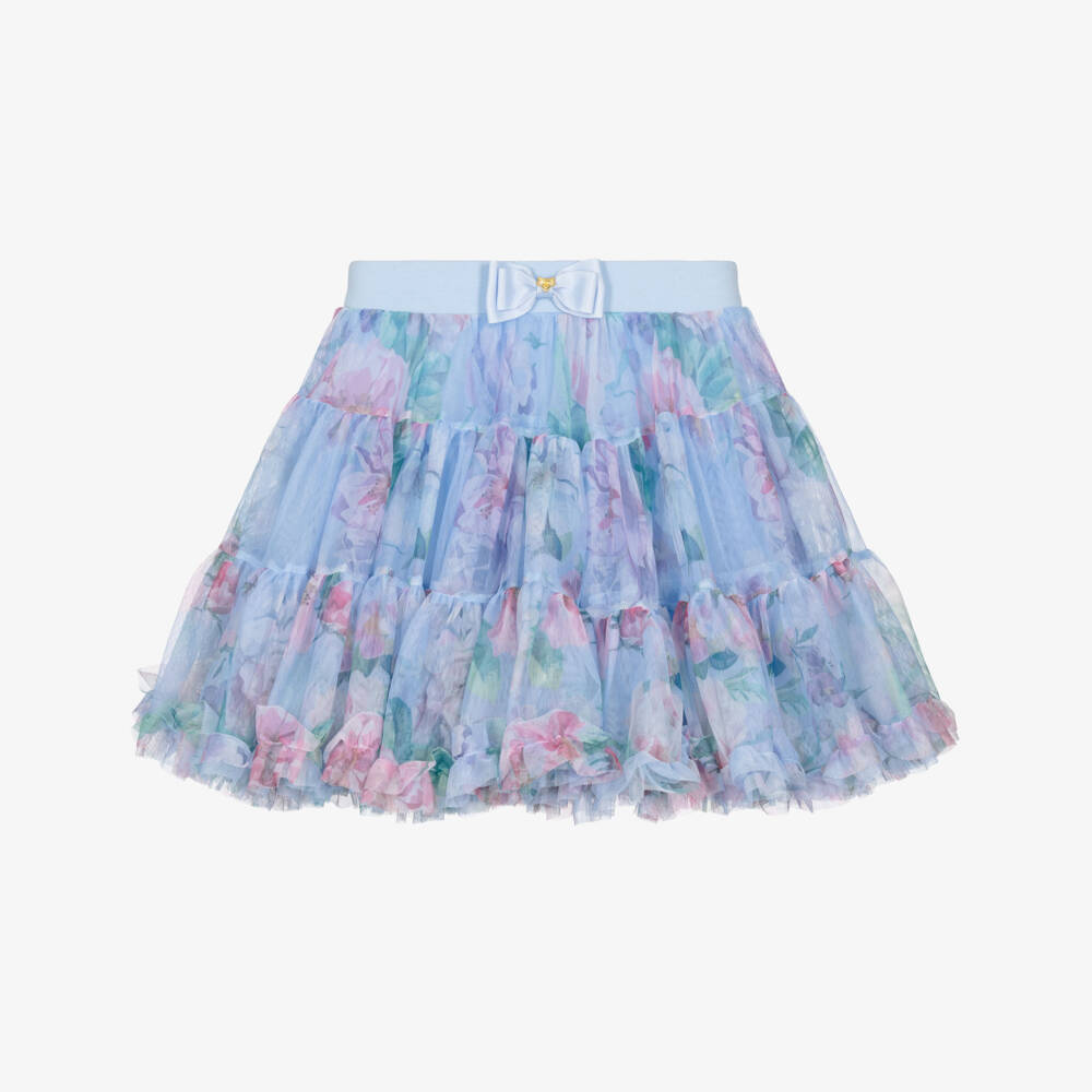 Angel's Face-Girls Blue Tulle Floral Print Tutu Skirt | Childrensalon