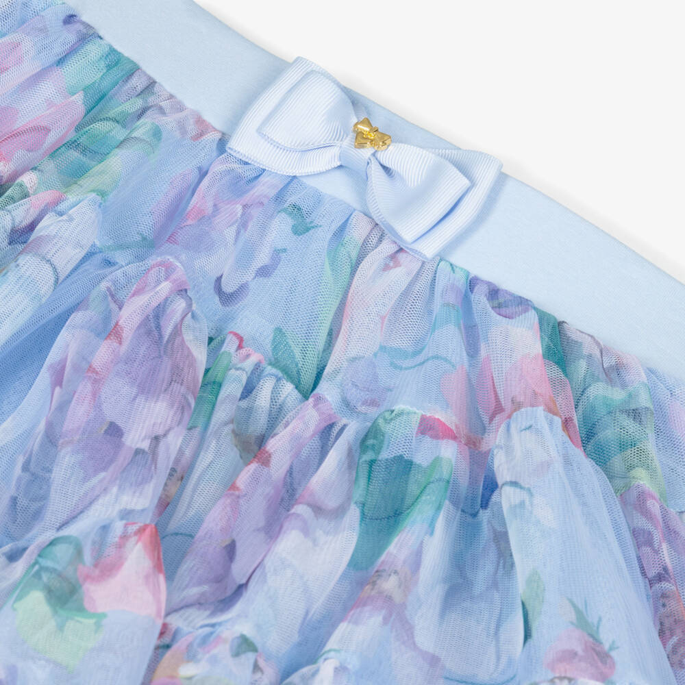 Angel's Face-Girls Blue Tulle Floral Print Tutu Skirt | Childrensalon