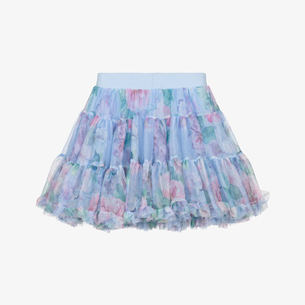 Angel's Face-Girls Blue Tulle Floral Print Tutu Skirt | Childrensalon