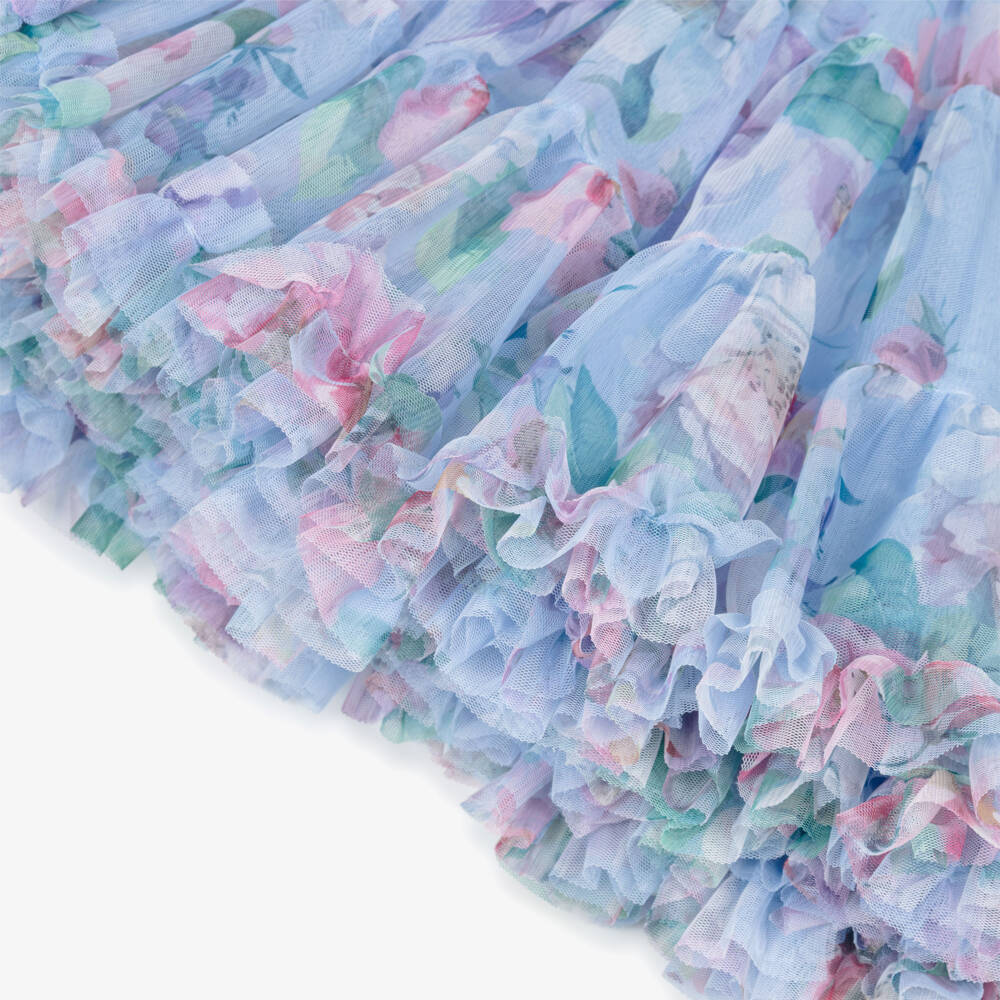 Angel's Face-Girls Blue Tulle Floral Print Tutu Skirt | Childrensalon