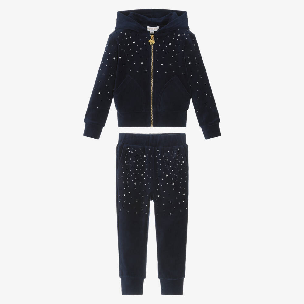 Angel's Face-Girls Blue Velour & Rhinestone Tracksuit | Childrensalon