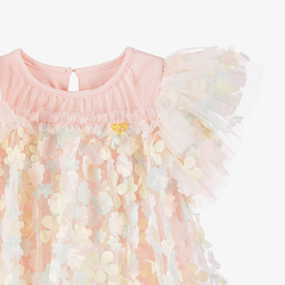 Angel's Face-Girls Blush Pink Tulle Dress with 3D Flowers | Childrensalon