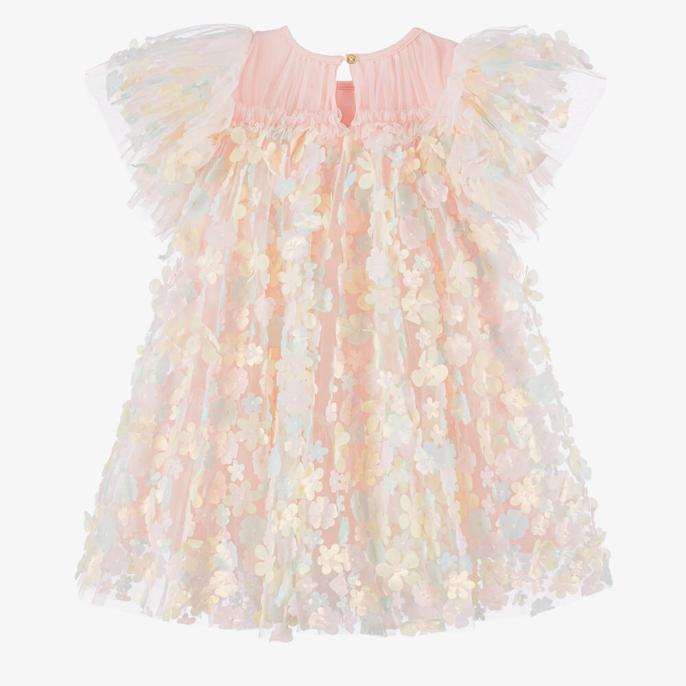 Angel's Face-Girls Blush Pink Tulle Dress with 3D Flowers | Childrensalon