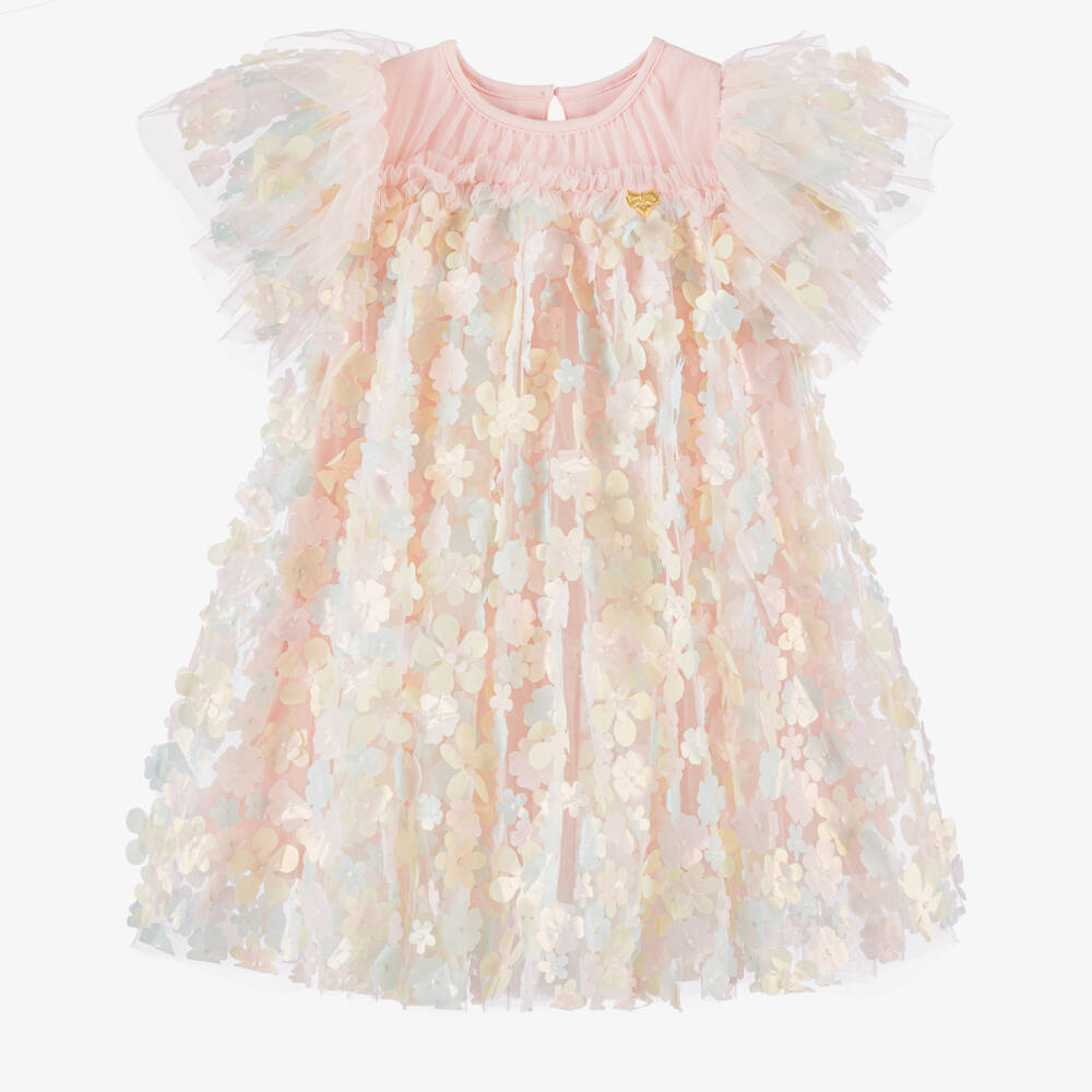 Angel's Face-Girls Blush Pink Tulle Dress with 3D Flowers | Childrensalon
