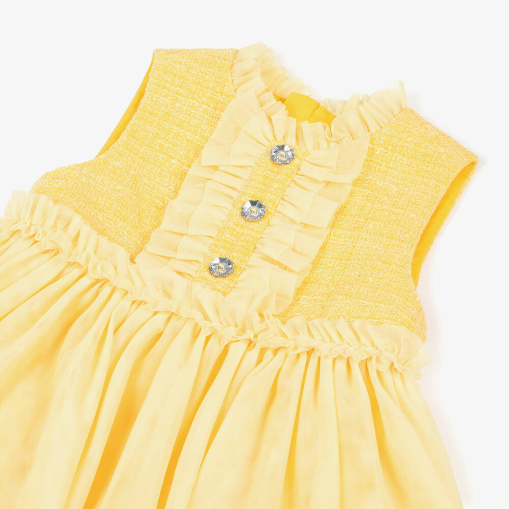 Angel's Face-Girls Bright Yellow Shimmery Tweed & Tulle Dress | Childrensalon
