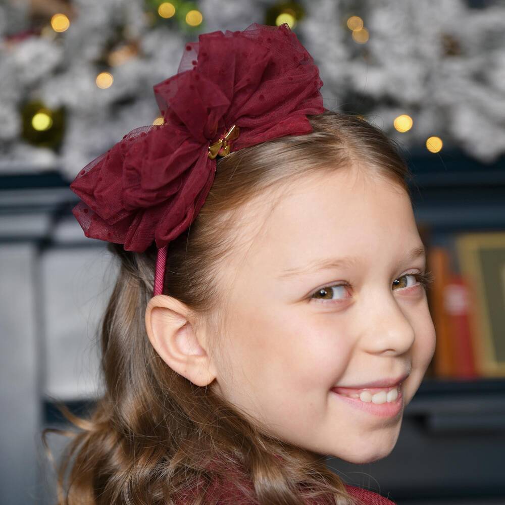 Angel's Face-Girls Burgundy Gladys Spotted Tulle Hairband | Childrensalon