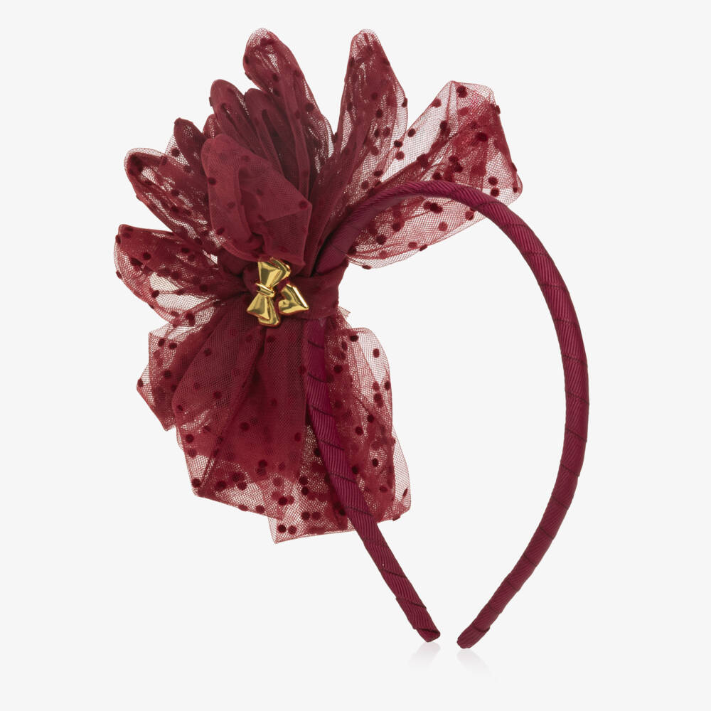 Angel's Face-Girls Burgundy Gladys Spotted Tulle Hairband | Childrensalon