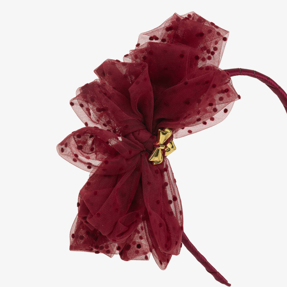 Angel's Face-Girls Burgundy Gladys Spotted Tulle Hairband | Childrensalon