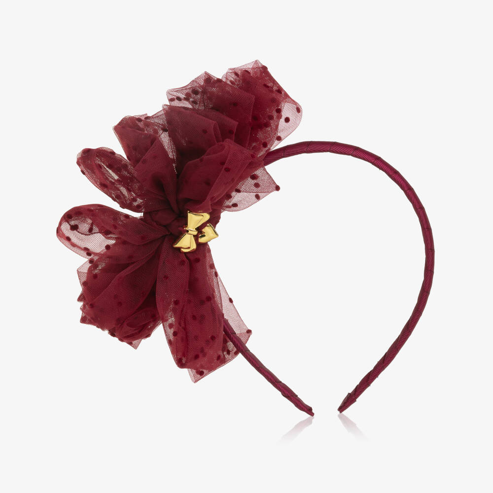 Angel's Face-Girls Burgundy Gladys Spotted Tulle Hairband | Childrensalon