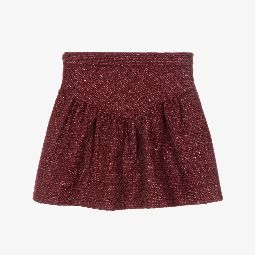 Angel's Face-Girls Burgundy & Gold Frankie Tweed Skirt | Childrensalon